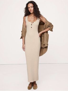 Banana Republic Merino-Cotton Henley Sweater Maxi Dress Women’s XS